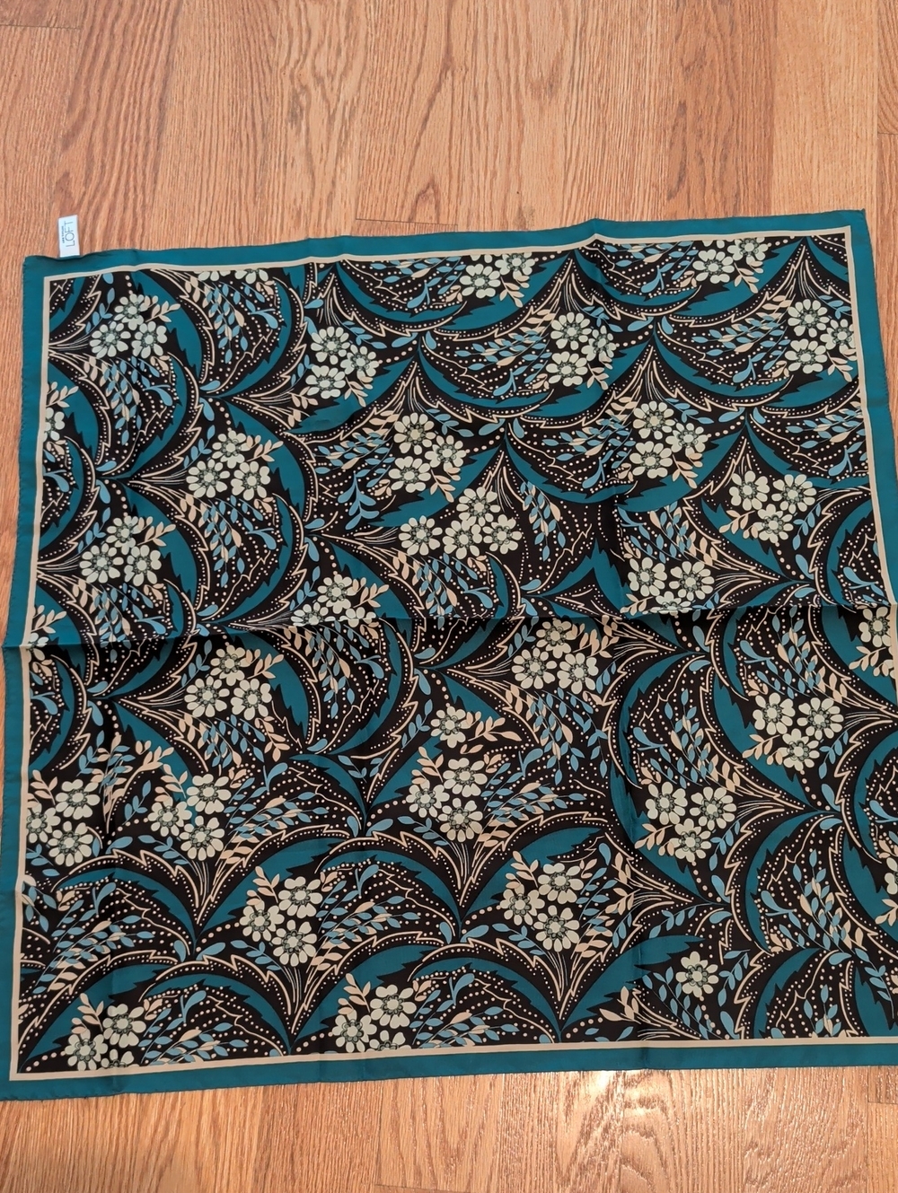 Ann Taylor LOFT Teal and Black Patterned Silk Scarf